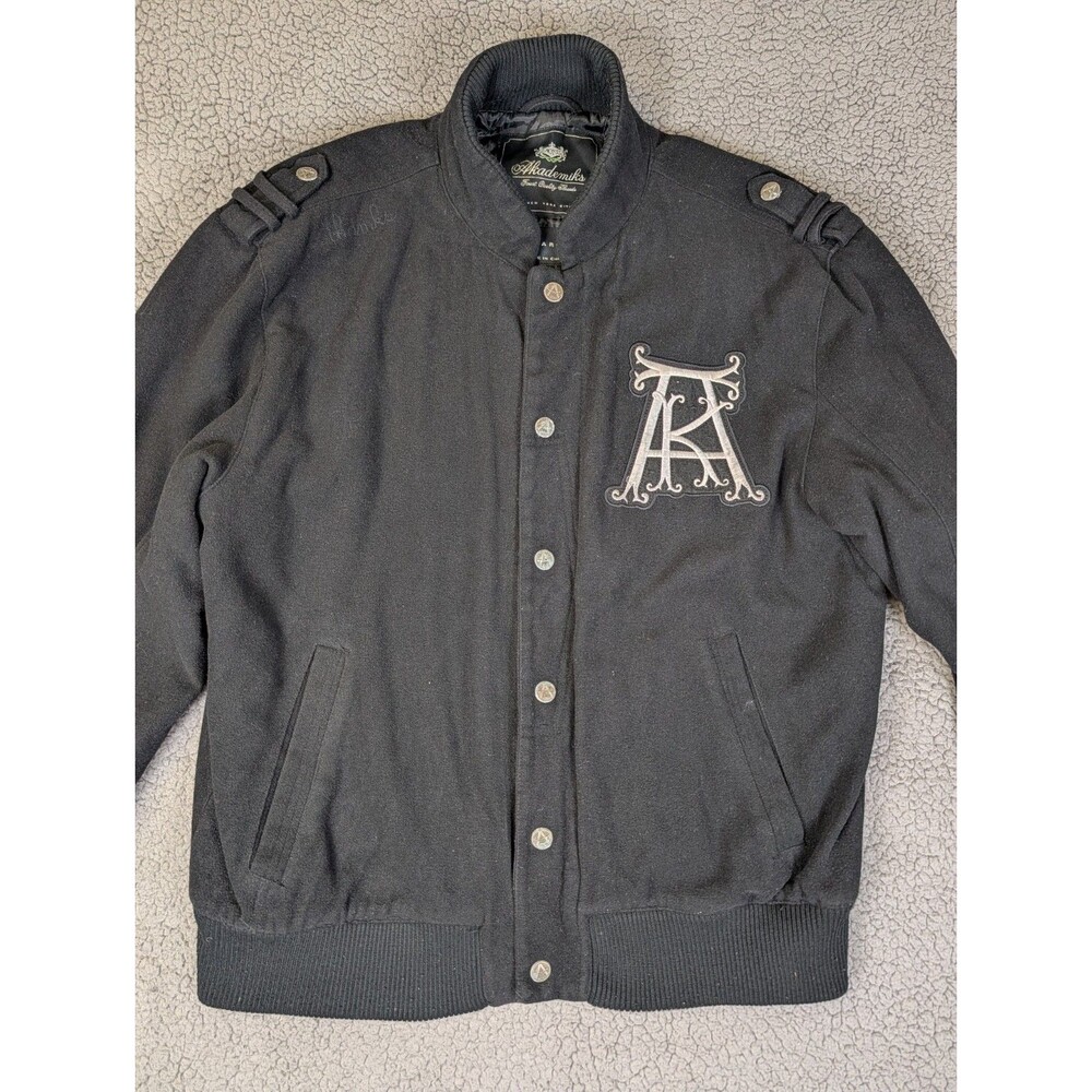 Akademiks Mens Varsity Jacket Stadium Logo Moto Biker Black Size XL Academia